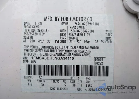 2022 Ford Explorer Xlt из США, поврежденный, VIN 1FMSK8DH5NGA34110